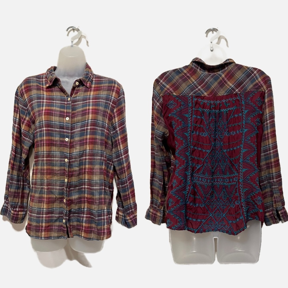 3j Workshop Johnny Was Button Down Plaid Top - image 1